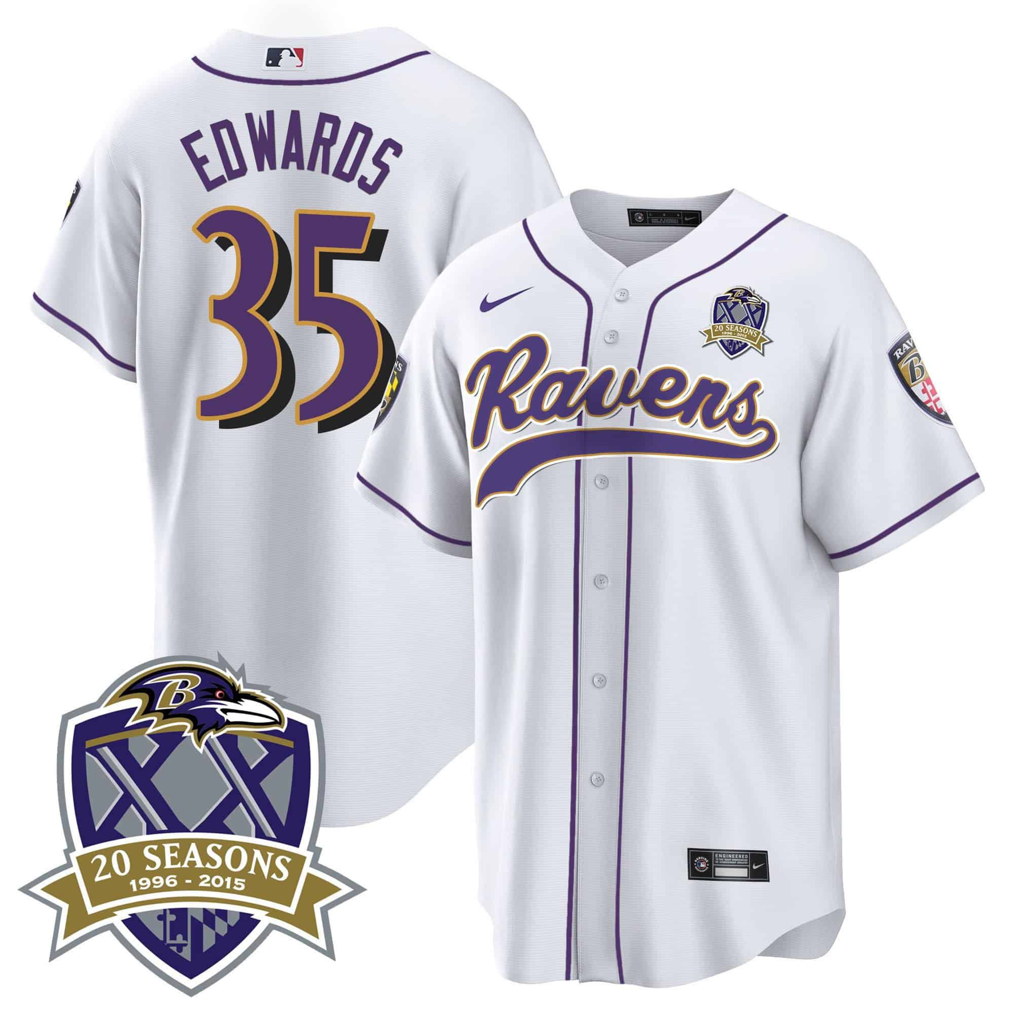 Men Baltimore Ravens #35 Edwards White 2024 Nike 20th Season Patch Baseball NFL Jersey